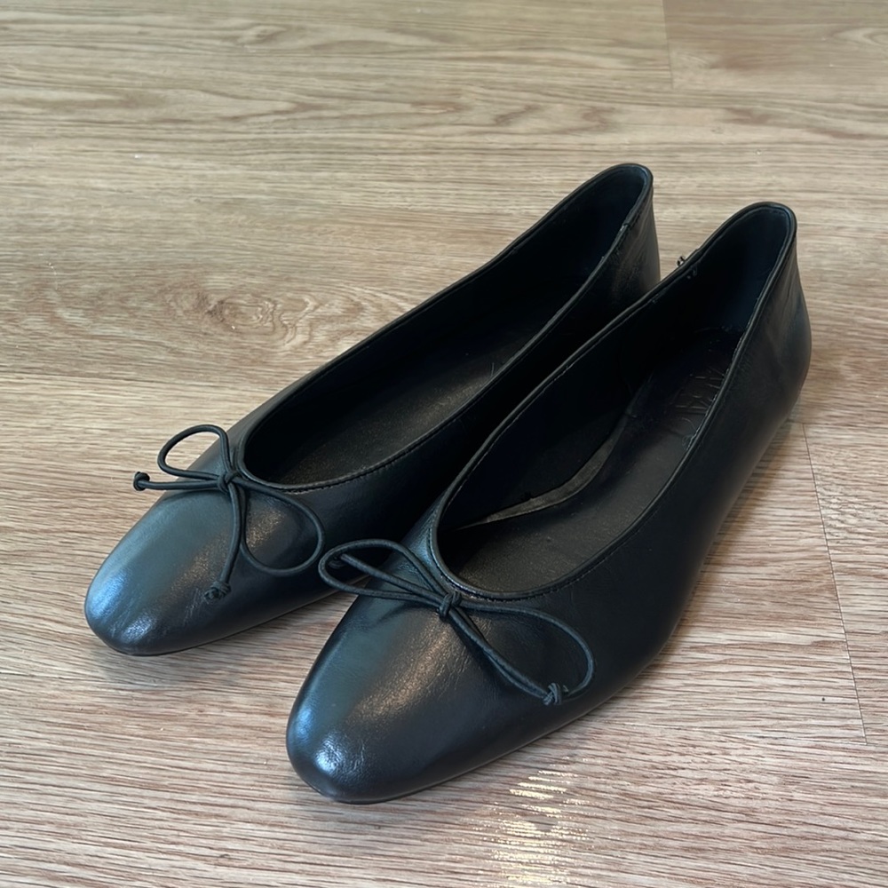 Zara Bow Trim Leather Ballet Flats